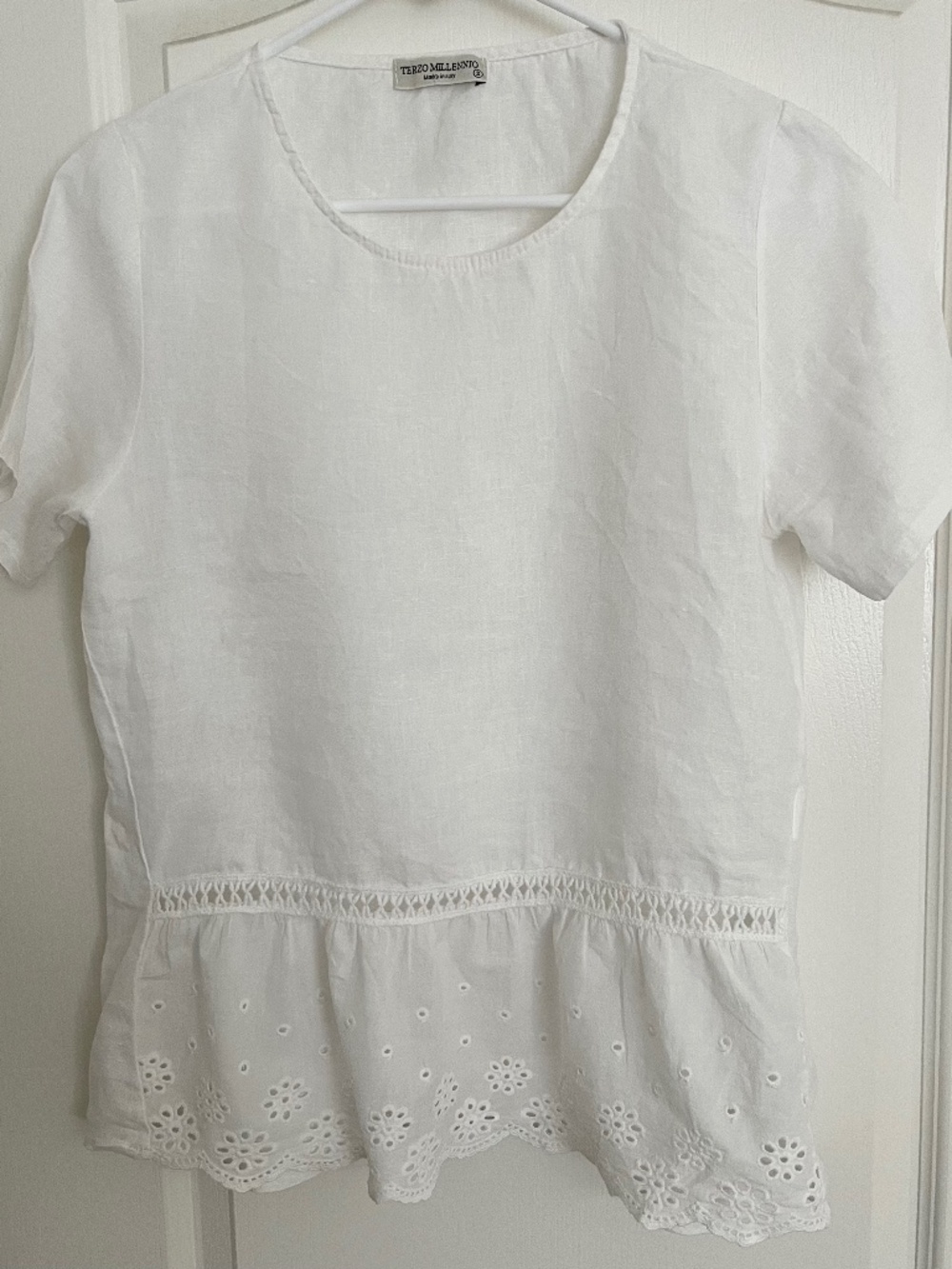100% Linen Made In Italy Top Blouse White Size S